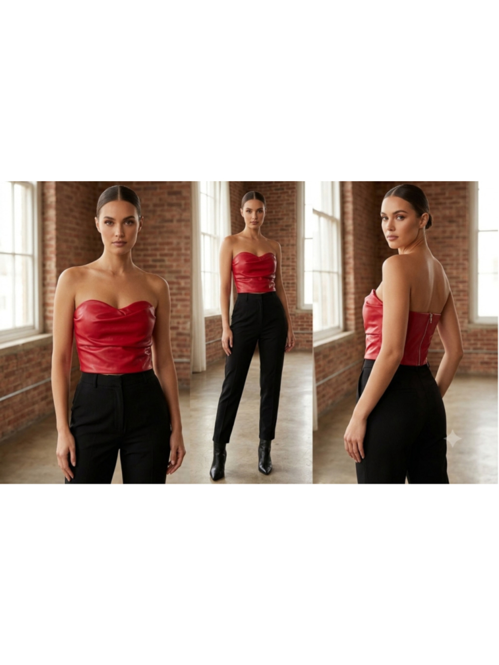Red Faux Leather Strapless Corset Crop Top NWT Size XXS 0 Sweetheart Zip SHEIN